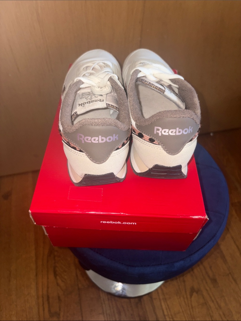 Reebok Women's Beige & White Sneakers with Leopard Trim - Picture 5 of 8
